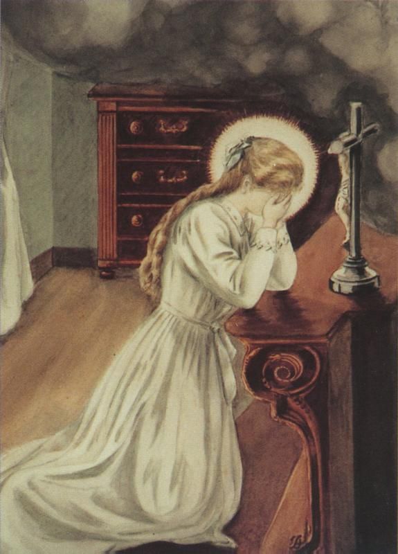 Thérèse de Lisieux pleurant et priant