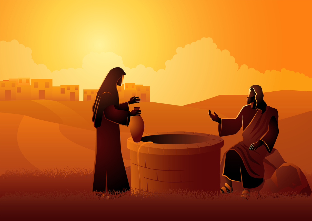 Jesus talking with Samaritan woman at the Jacob’s well